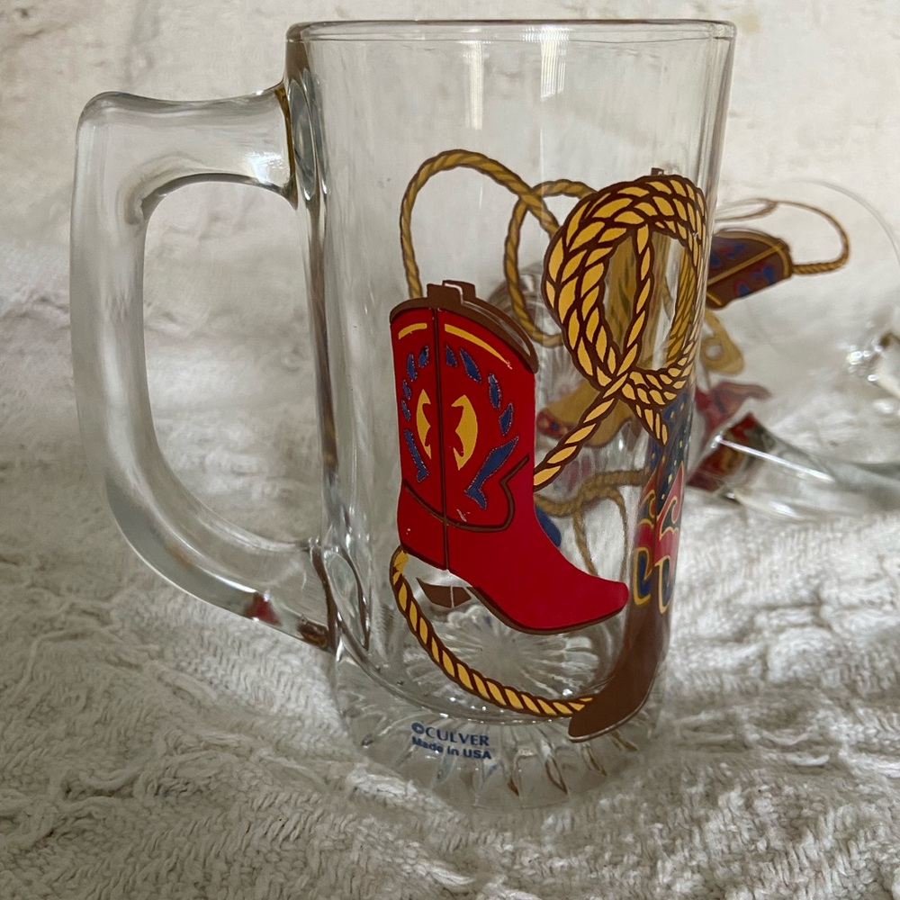 Cowboy Boot and Rope Beer Glass Mug (Set of 2)